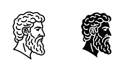 Classical Greek god head profile portrait illustration representing ancient mythology and historical sculpture art in two distinct black and white graphic styles © Color