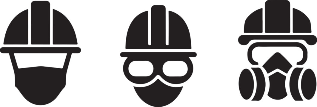 Three construction safety icons with hard hat and protective gear Vector