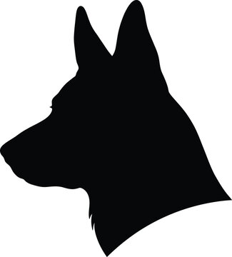 Black silhouette of a german shepherd dog head profile with working dog animal portrait s silhouette domestic isolated creature quadruped companion side view illustration attentive