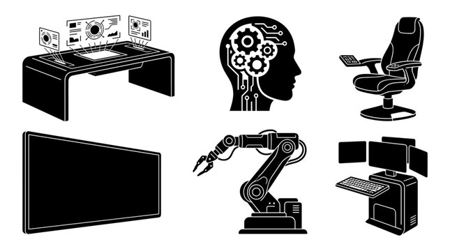 Robot Arm and Office Equipment Illustration.