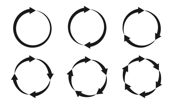 pointed circular arrow from 1 to 6 equal parts. vector illustration isolated on white background.