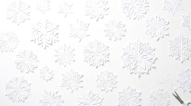 Handmade paper snowflakes isolated on white background