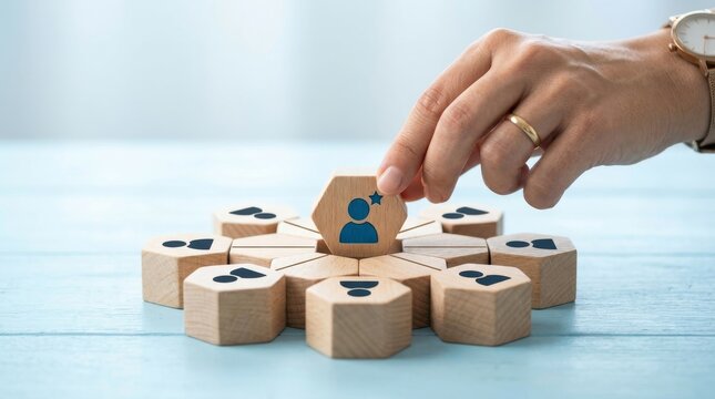 Hand placing blue hub piece in wooden strategy game on light surface