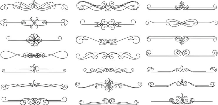 Set of vintage calligraphic dividers and flourishes isolated on white background