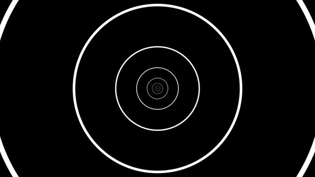 Hypnotic concentric circles tunnel animation in black and white