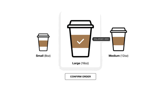 Coffee cup size selection for ordering a beverage online