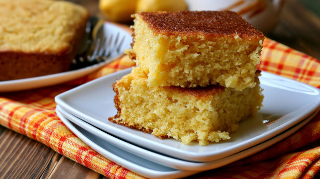 Homemade cornbread on kitchen table 