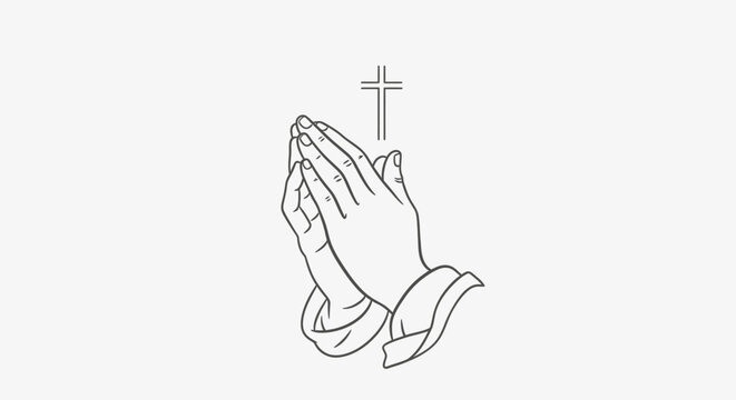 Praying hands with a cross symbol.