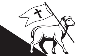 A lamb holding a flag with a cross. © Yusuf
