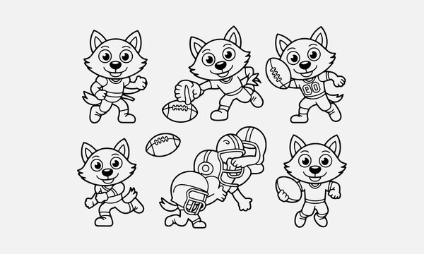 A cute and funny coloring page of an American Football Boy Playing with a Dog. Provides hours of coloring fun for children vector illustration