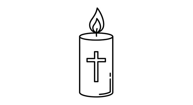A lit candle with a cross symbol.