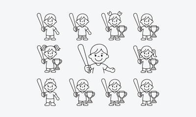 Fototapeta premium Baby A cute and funny coloring page of a Baseball Girl Player and Parent vector illustration