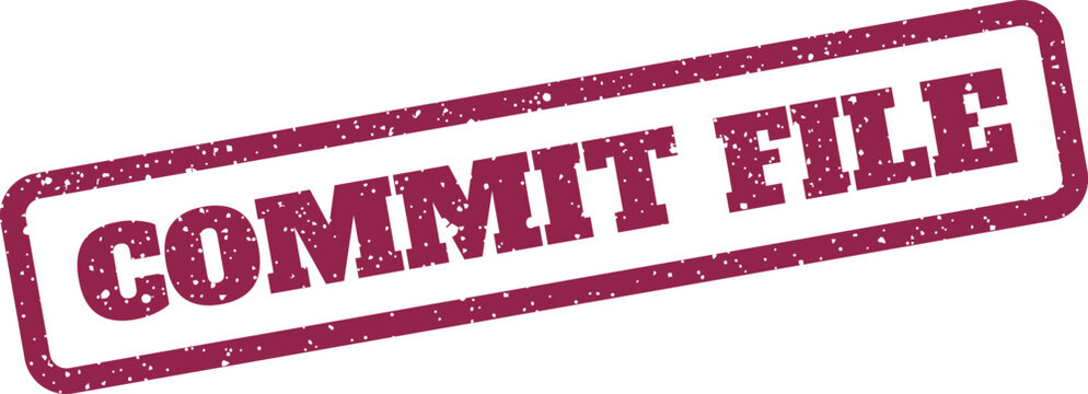 Distressed rubber stamp graphic displaying COMMIT FILE text for document version control and digital management