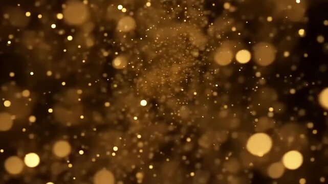 Golden bokeh background featuring abstract bubbles and festive holiday light particles with gold and blue snowflakes for a bright winter Christmas celebration design