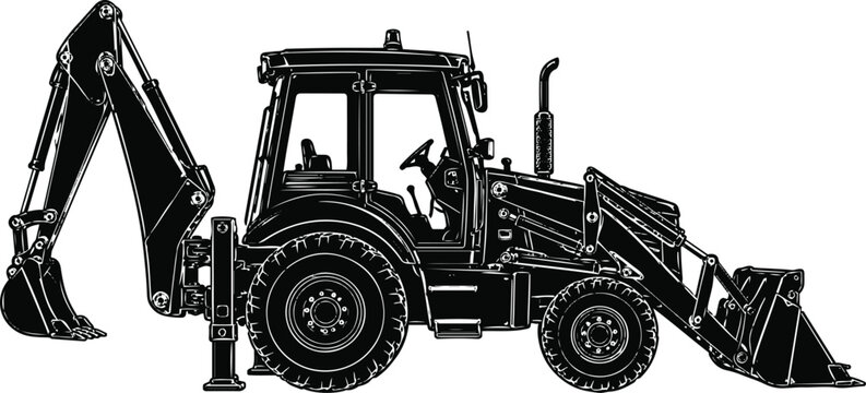 Excavator Tractor Loader Backhoe Outline &ndash; Industrial Equipment Line Art