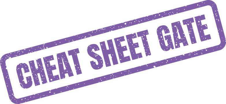 Distressed rubber stamp texture featuring the phrase cheat sheet gate, useful for marking information access points