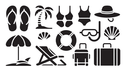 Beach vacation elements icon set isolated on white background with travel related symbols. © MD.RAHIM