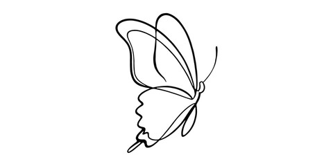 Minimalist black line art butterfly side profile, simple elegant design © Bobita