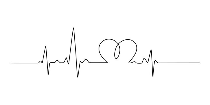 Heartbeat line drawing with heart shape integrated into the ekg pulse line