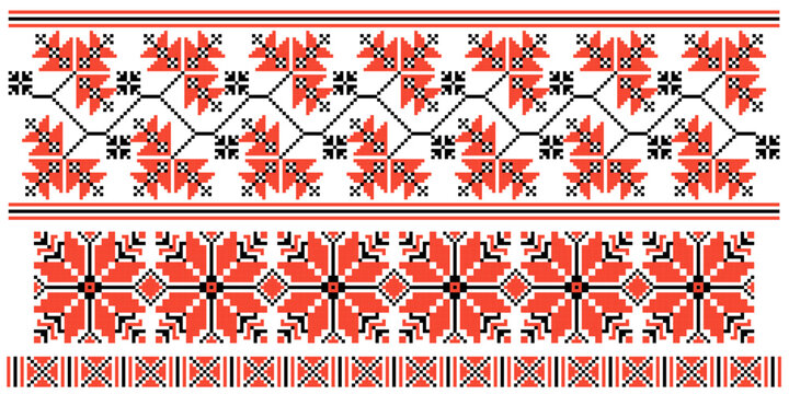 Slavic ornamental composition richly adorned with stylized floral elements. Iconic rushnyk embroidery and vyshyvanka textile heritage