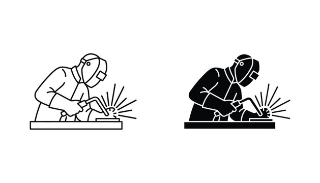 Welder working with sparks vector illustration for industrial labor and metal fabrication service branding