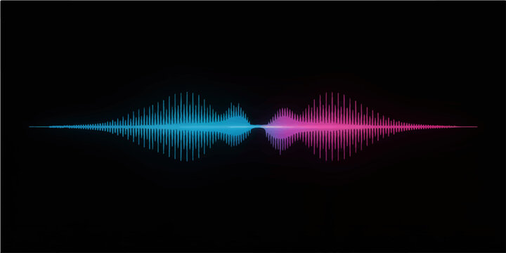Abstract blue vector illustration featuring digital music equalizer waves and glowing laser lines on a dark space backdrop with colorful rainbow light energy and a vibrant disco glow