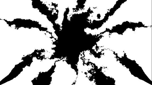 Black paint leak, watercolor ink transition with flowing splatter stream and diffusing stain effects on white background, abstract motion graphics in 4k