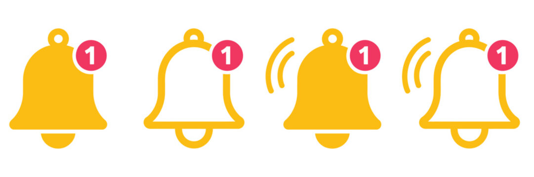 Notification bells icon featuring ringing bell with new alert notification symbol for alarm clocks smartphone app alerts incoming messages push notifications and user interface design