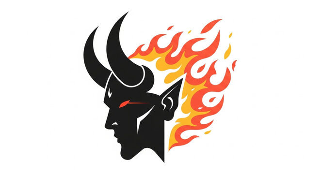 Fiery Demon Head with Horns and Red Eyes.