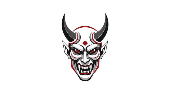 Illustration of a Scary Demon Face with Horns and Sharp Teeth.