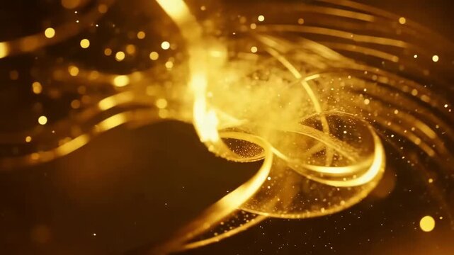 Abstract golden background featuring a bright orange sun flare and glowing star patterns in a wave of red energy and Cinematic gold abstract background video