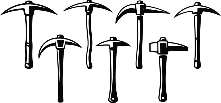 Pick Axe Hand Tool Mining Vector Art Black Icon Set