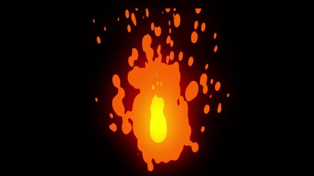 Cartoon Flame Animation Element with Orange and Yellow Fire on Black Background