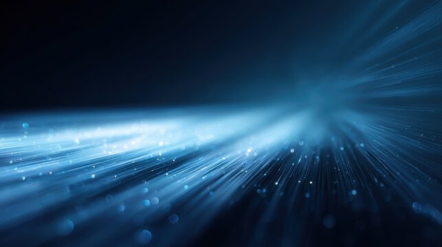 Abstract illustration of big data flow with high-speed upload and download streams, glowing data lines and particles, futuristic digital traffic concept, blue neon lighting, clean design