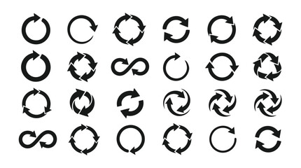 Obraz premium Collection of various black circular arrow icons on white background