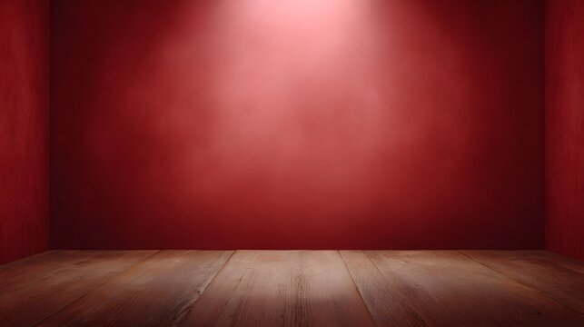 Dramatic corner backdrop featuring a glowing red wall and natural wooden floor perfect for product photography or creative display