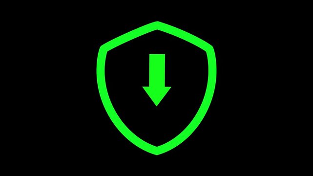 Abstract directional arrow icon or swipe down arrow signal. Green arrow pointing down animation