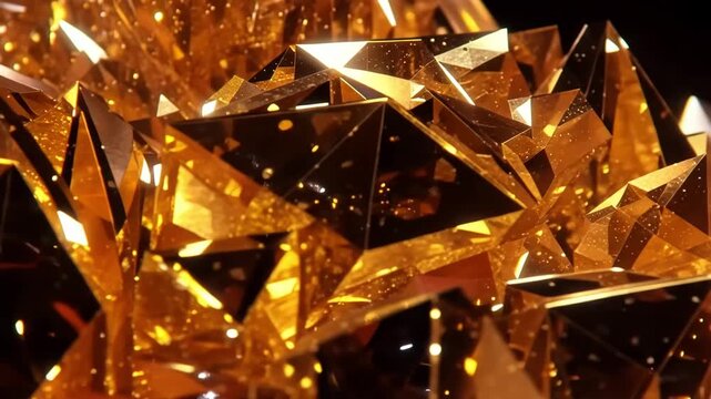 A golden holiday tree shines bright in the night with glowing glass ornaments and festive yellow lights to celebrate a warm winter New Year celebration Cinematic gold abstract background video