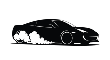 Silhouette of a speeding car with smoke from the tires © Arfan24