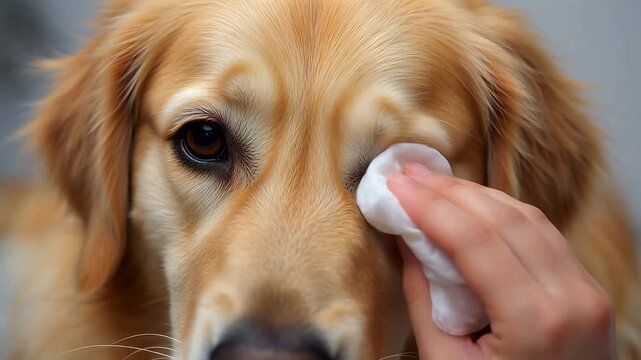 Golden retriever having eye wiped ideal for sleek commercial backgrounds and title sequences