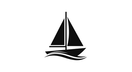 Sailboat Yacht Icon on Water Waves, Nautical Sailing Ship Symbol Isolated White Background © Rifki