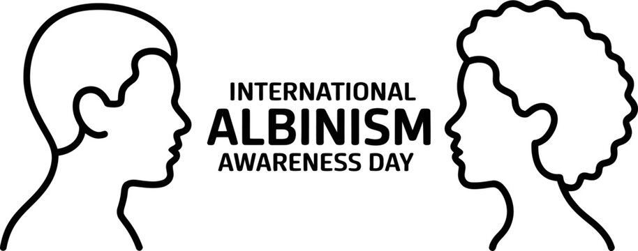 International albinism awareness day design featuring two human head silhouettes facing each other in a simple black and white line art style Vector, illustration