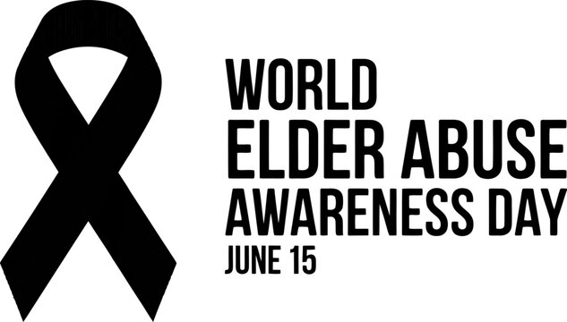 World elder abuse awareness day symbol with a black ribbon and text for june 15 event to support seniors and prevent mistreatment of elderly people Vector, illustration