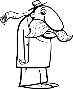 cartoon elderly man or senior comic character coloring page