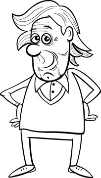 cartoon elderly man or senior comic character coloring page