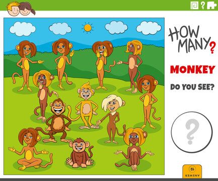 counting cartoon monkeys animal characters educational puzzle