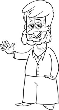 cartoon elderly man or senior comic character coloring page