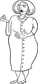 cartoon elderly woman or senior comic character coloring page