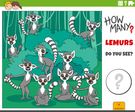 counting cartoon lemurs animal characters educational puzzle