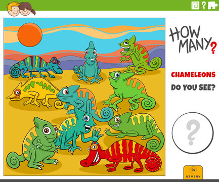 counting cartoon chameleons animal characters educational puzzle
